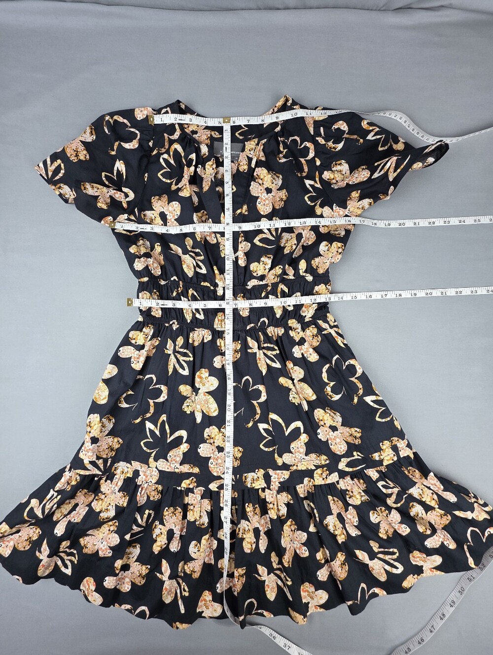 Anthropologie Somerset Floral Mini Dress XS Tiers Elastic Waist Pockets Cotton - Picture 2 of 5